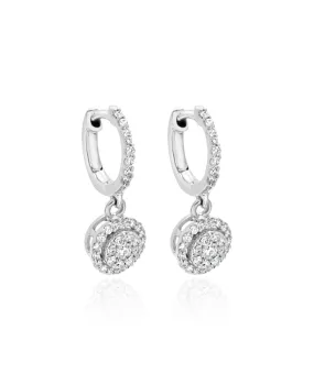 14K White Gold Diamond Cluster Dangle Earrings