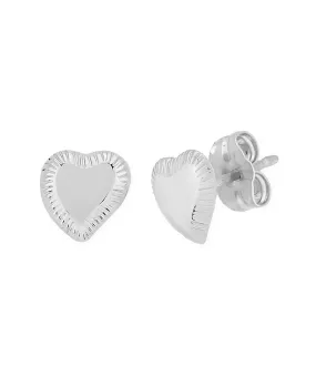 14K White Gold Engraved Heart Stud Earrings