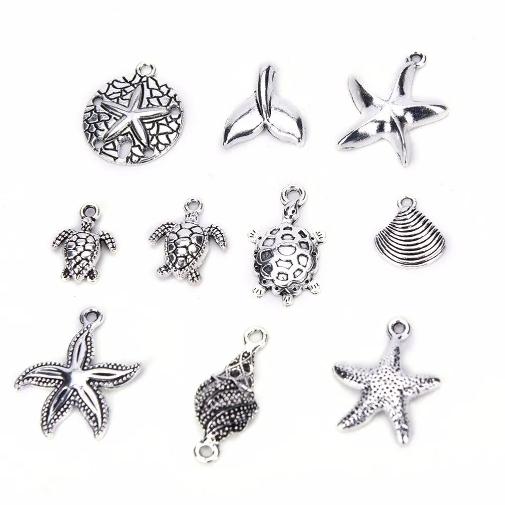 40Pcs Bulk Tibetan Style Alloy Pendants Conch shells Sea Star anchor Mix Pendants Charms DIY Jewelry SM6