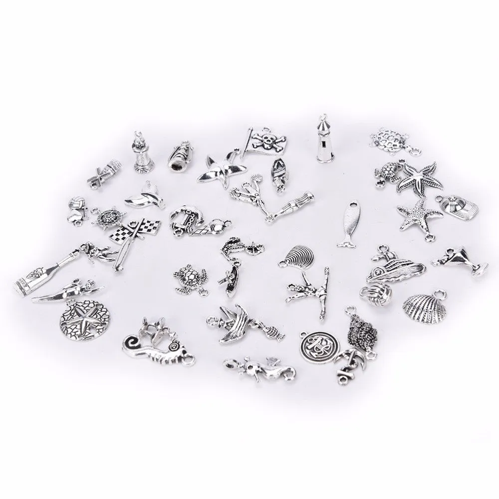 40Pcs Bulk Tibetan Style Alloy Pendants Conch shells Sea Star anchor Mix Pendants Charms DIY Jewelry SM6