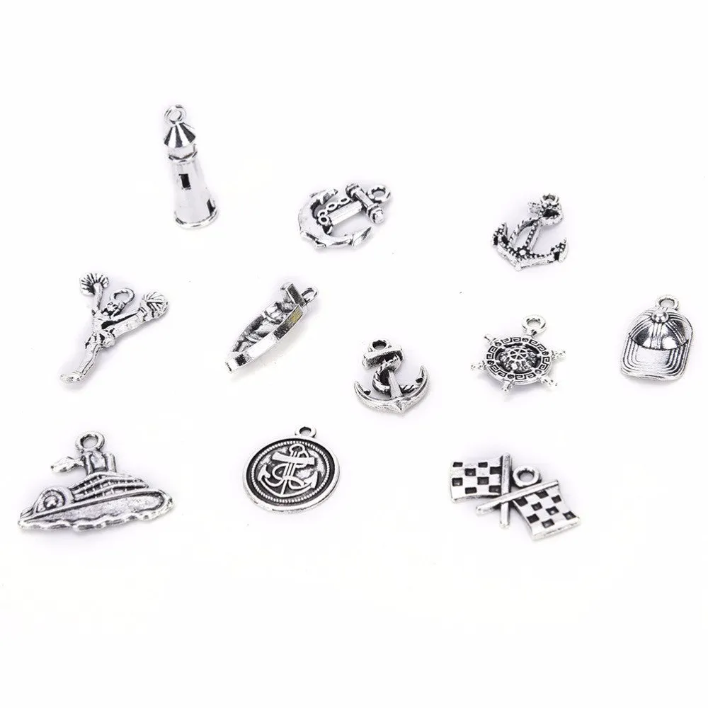 40Pcs Bulk Tibetan Style Alloy Pendants Conch shells Sea Star anchor Mix Pendants Charms DIY Jewelry SM6