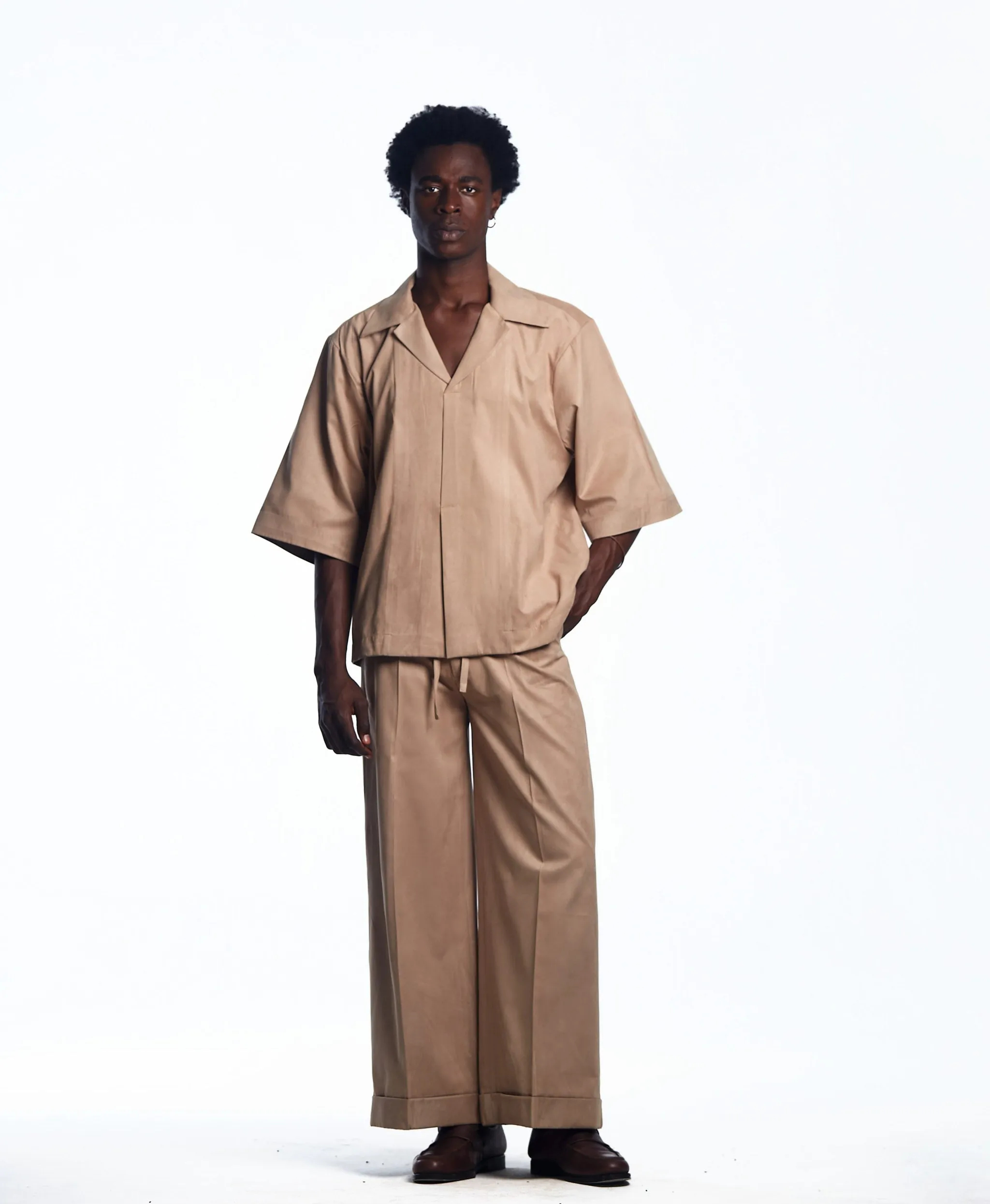 AJABENG Lumba Suede Drawstring Turn-up Pants