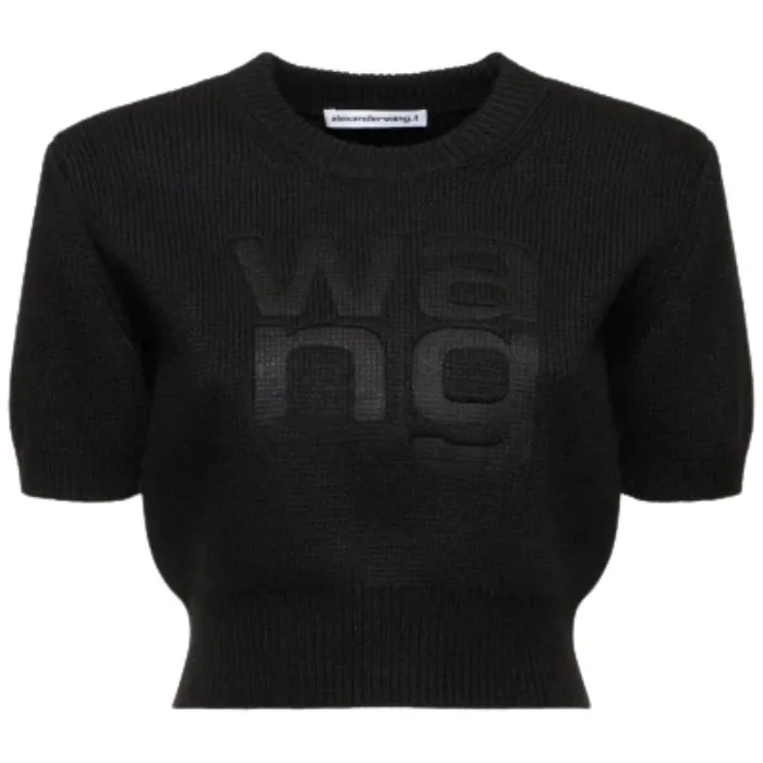 Alexander Wang  |Crew Neck Casual Style Plain Short Sleeves Party Style Logo