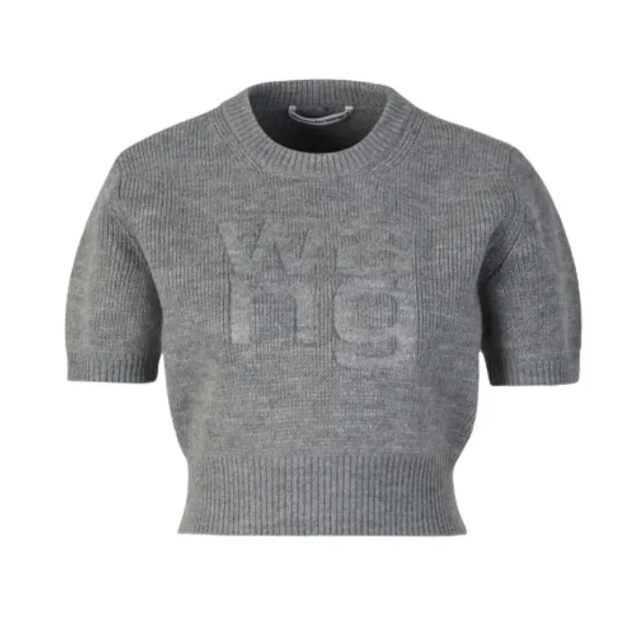 Alexander Wang  |Crew Neck Casual Style Plain Short Sleeves Party Style Logo