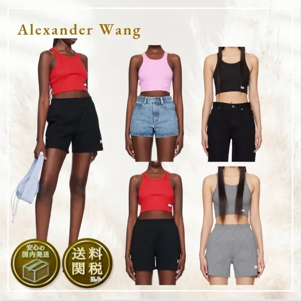 Alexander Wang  |Rib Street Style U-Neck Plain Cotton Cropped Tops