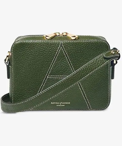 Aspinal of London Womens Racing Green Camera 'A' leather cross-body bag