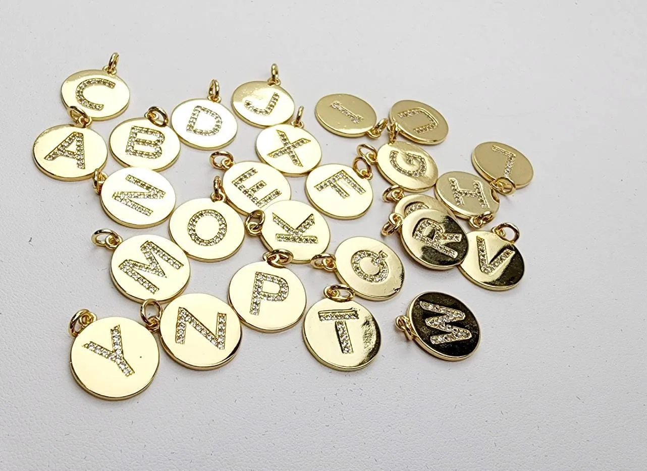 Beautiful gold plated disk letter pendants, SKU# M1282