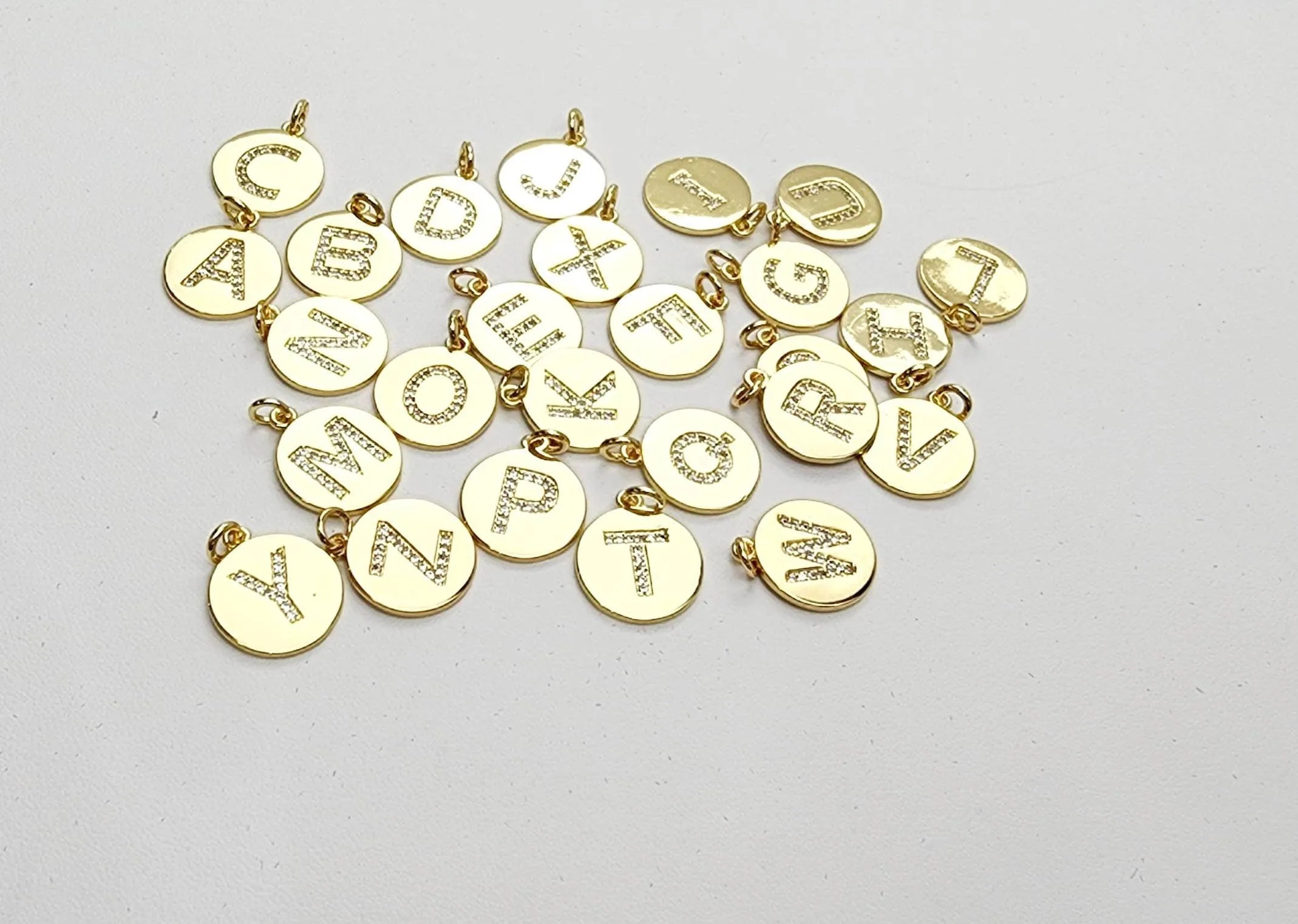 Beautiful gold plated disk letter pendants, SKU# M1282