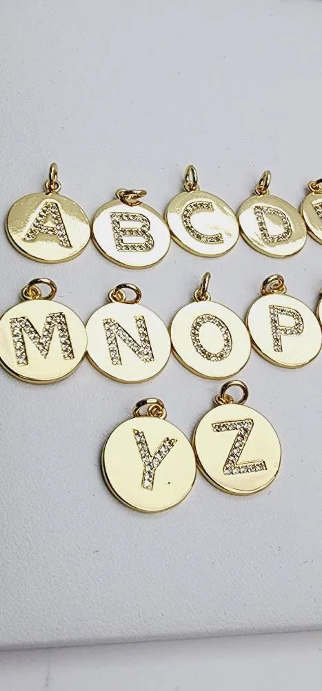 Beautiful gold plated disk letter pendants, SKU# M1282