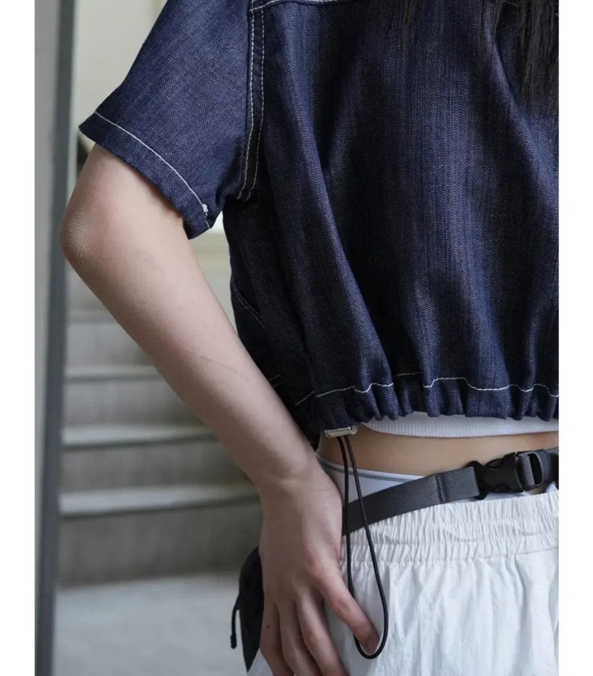 Binary01  |Casual Style Denim Street Style Plain Cotton Short Sleeves