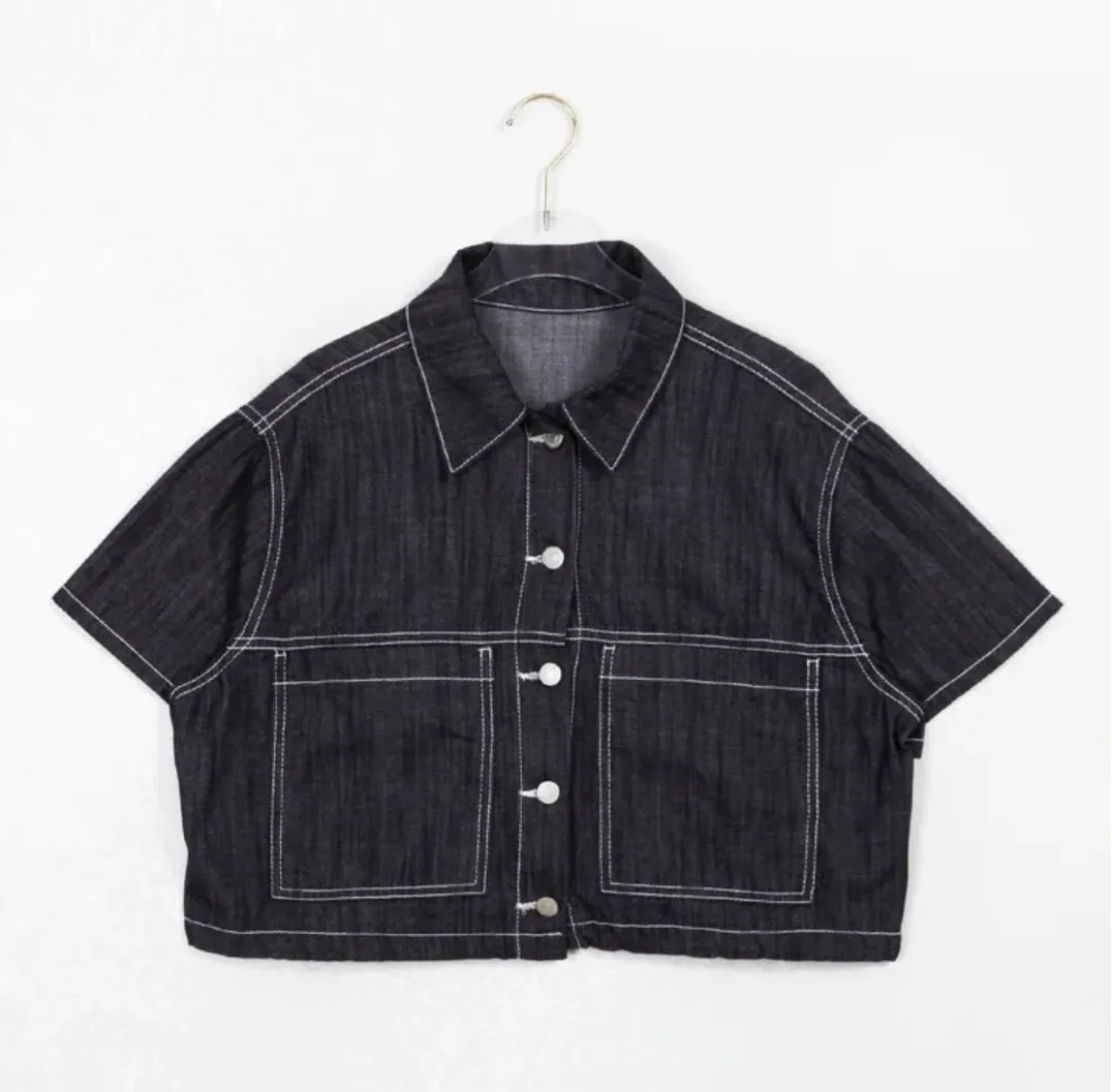 Binary01  |Casual Style Denim Street Style Plain Cotton Short Sleeves