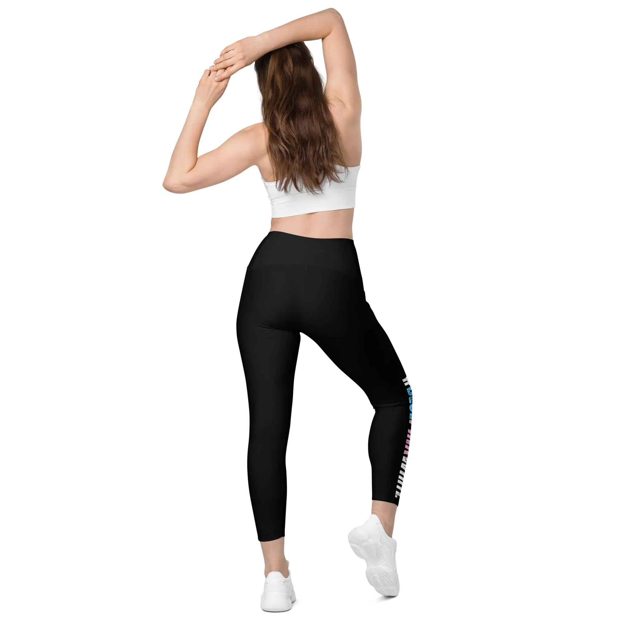 Black 'BLUEPINKWHITE' Hashtag Fitness, Pilates Crossover Waistband Workout Pants