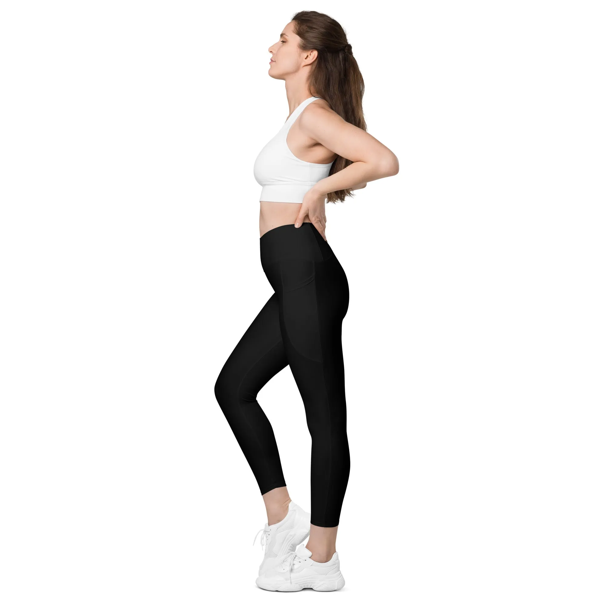 Black 'BLUEPINKWHITE' Hashtag Fitness, Pilates Crossover Waistband Workout Pants