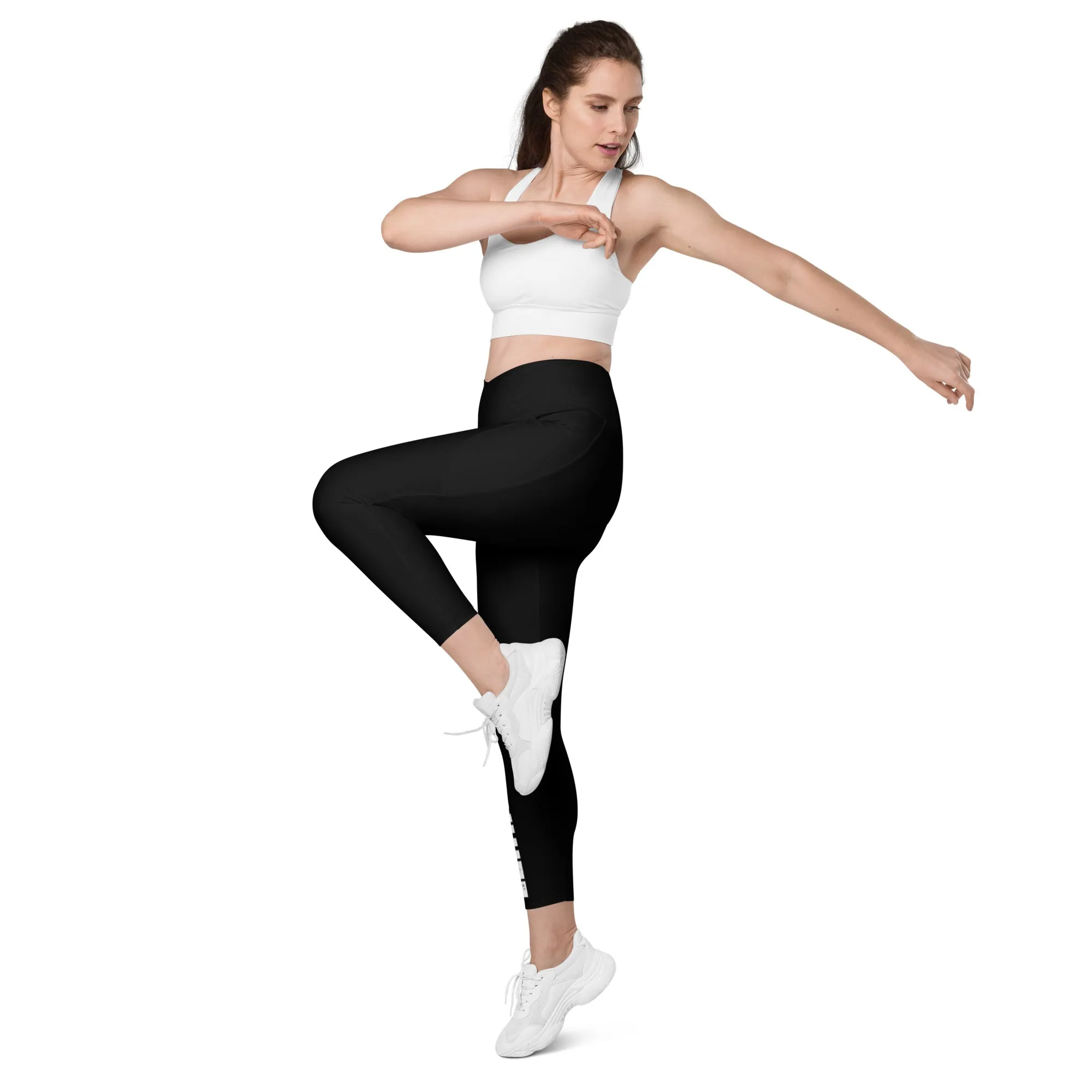 Black 'BLUEPINKWHITE' Hashtag Fitness, Pilates Crossover Waistband Workout Pants