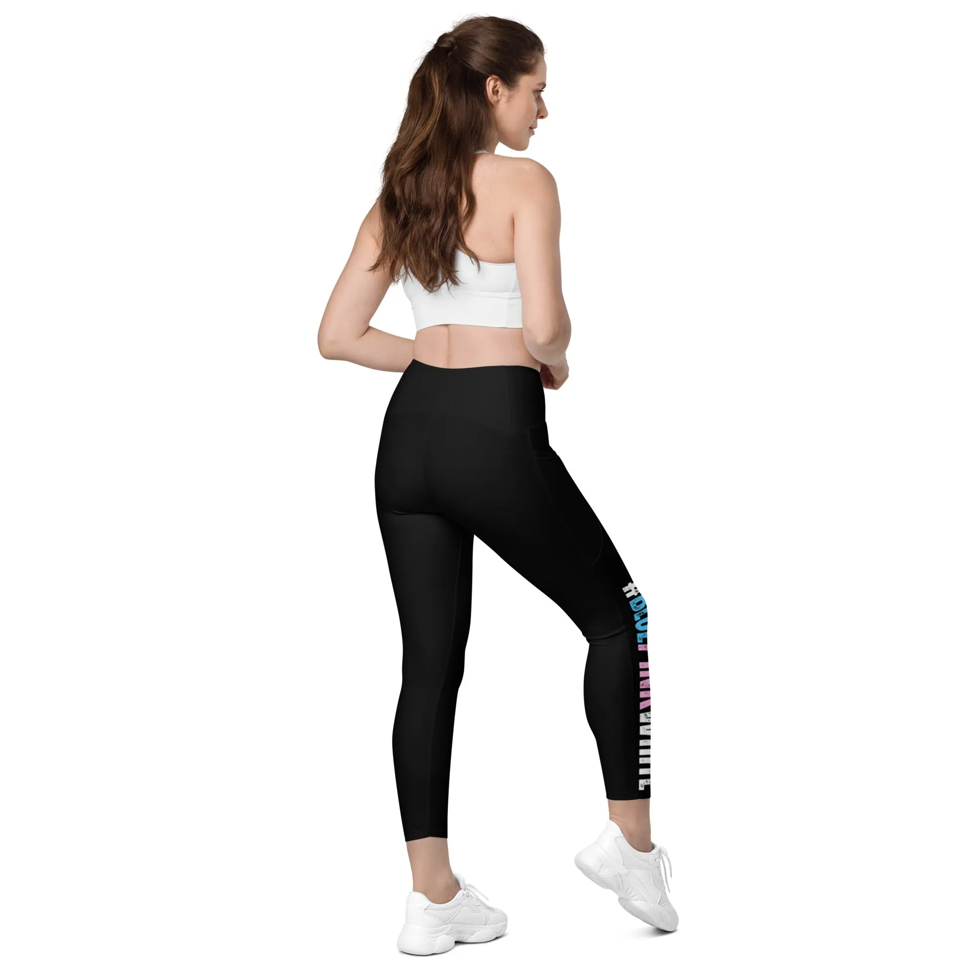 Black 'BLUEPINKWHITE' Hashtag Fitness, Pilates Crossover Waistband Workout Pants