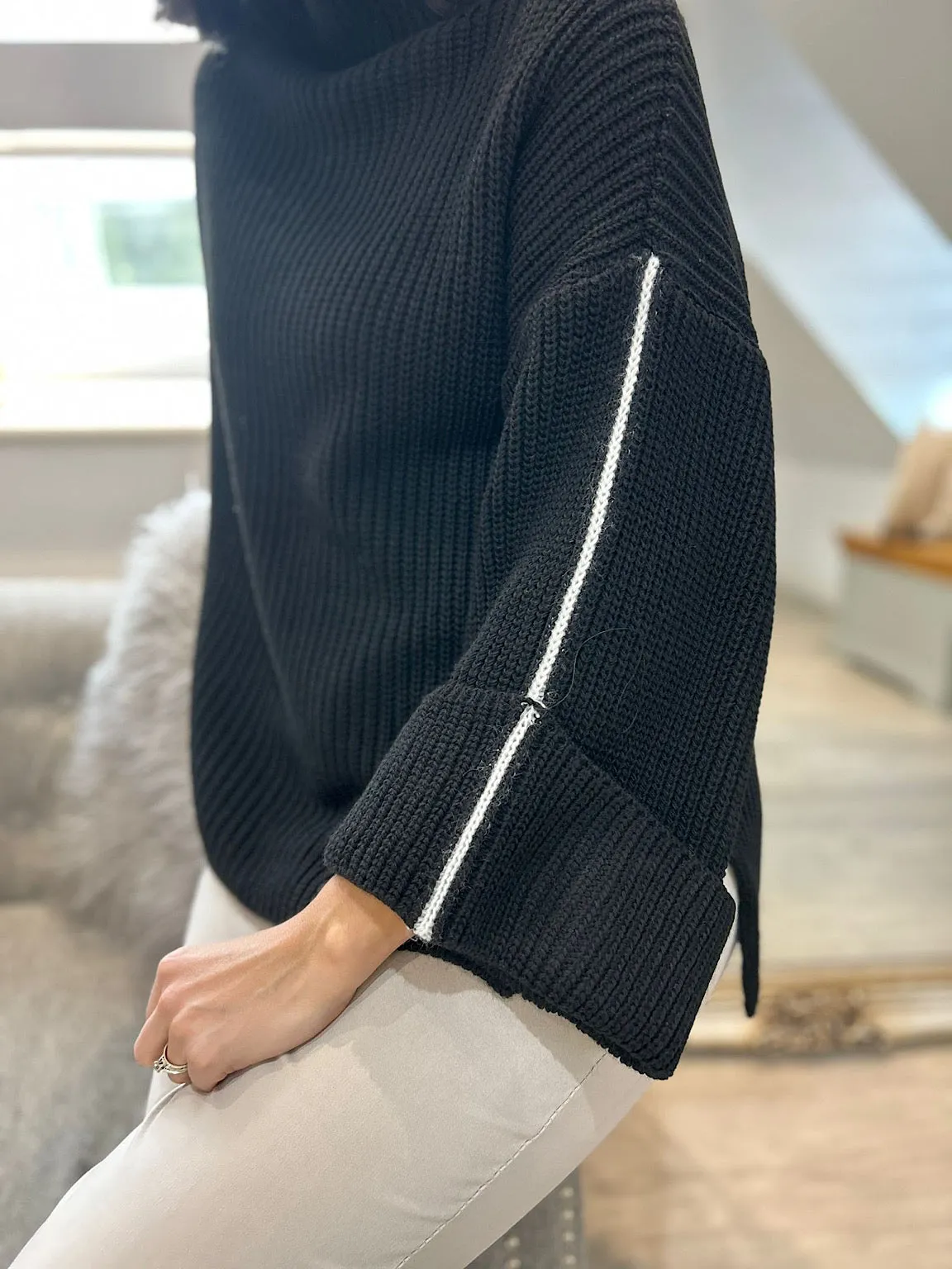 Black Striped Sleeve Knit Ariana