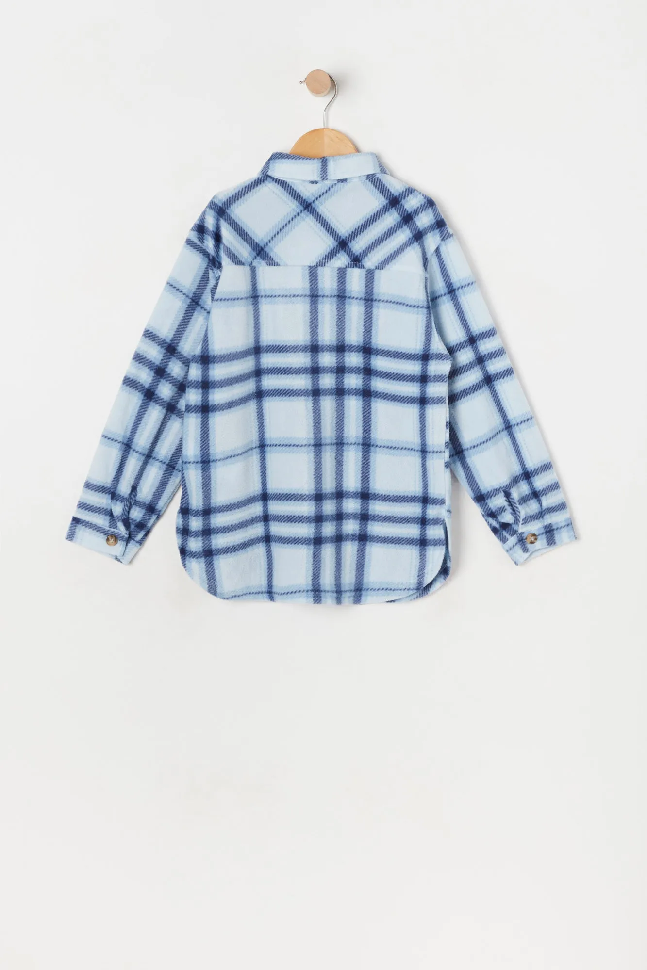 Blouson-chemisier en molleton polaire à carreaux bleu pour fille