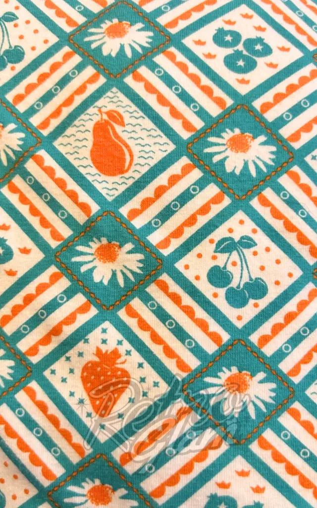 Blue Platypus 3/4 Sleeve Pocket Tunic in Teal & Orange Picnic Print - M & 2XL left