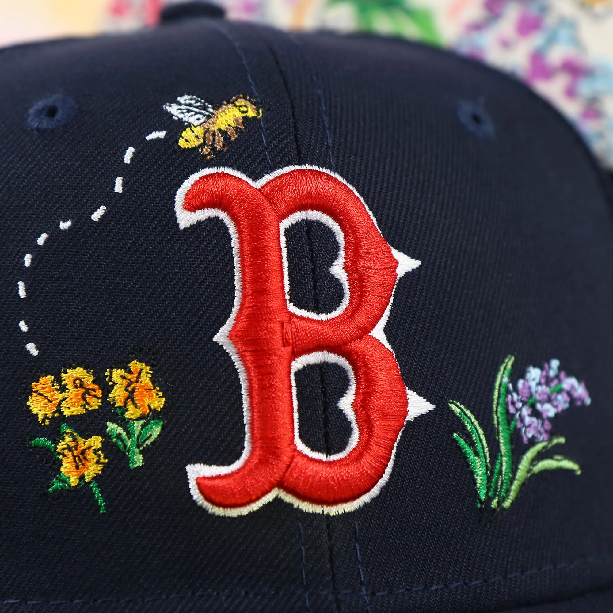 Boston Red Sox Floral Print Undervisor Spring Embroidery 59Fifty Fitted Cap | Navy Blue 59Fifty Cap