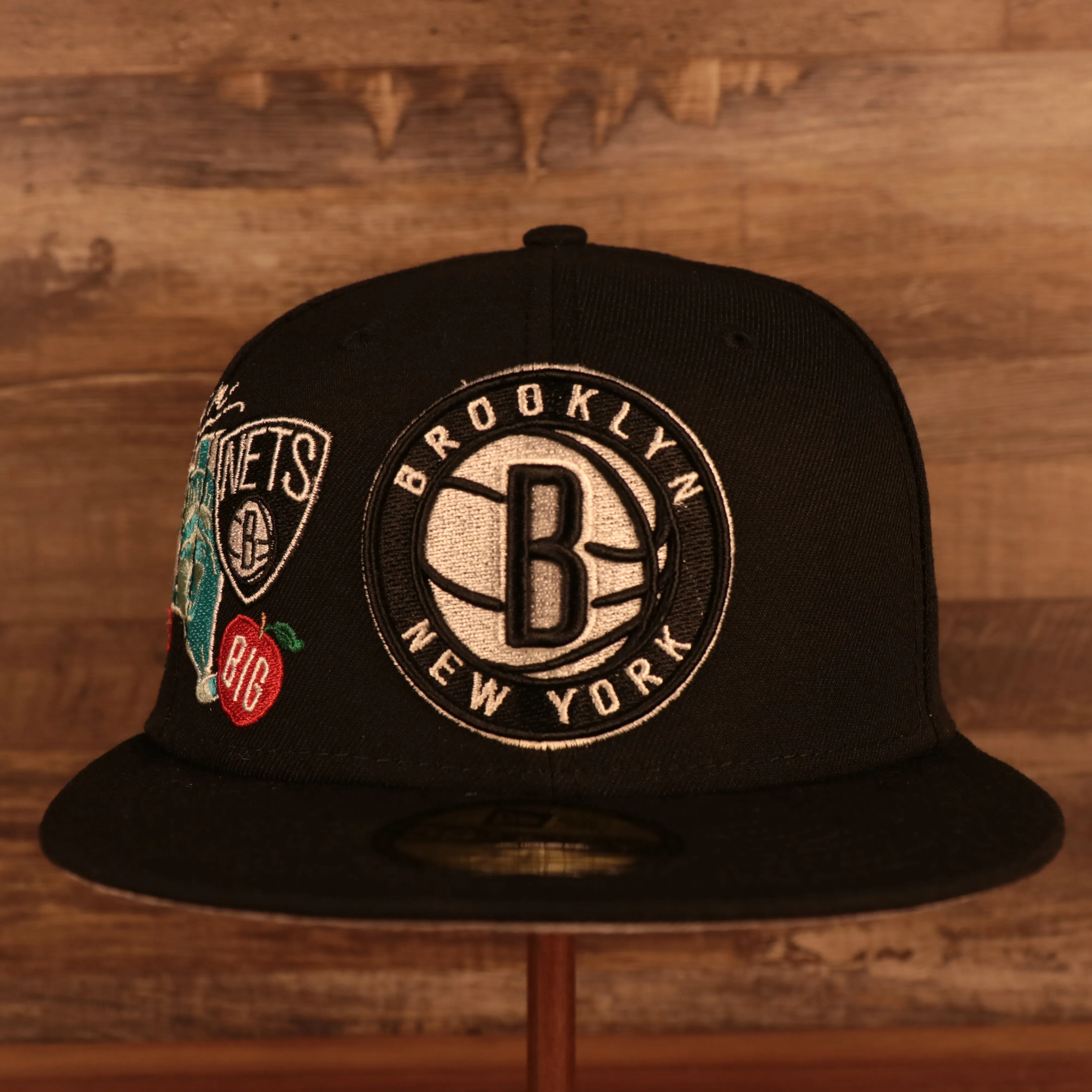 Brooklyn Nets City Cluster Side Patch Gray Bottom Black 59Fifty Fitted Cap