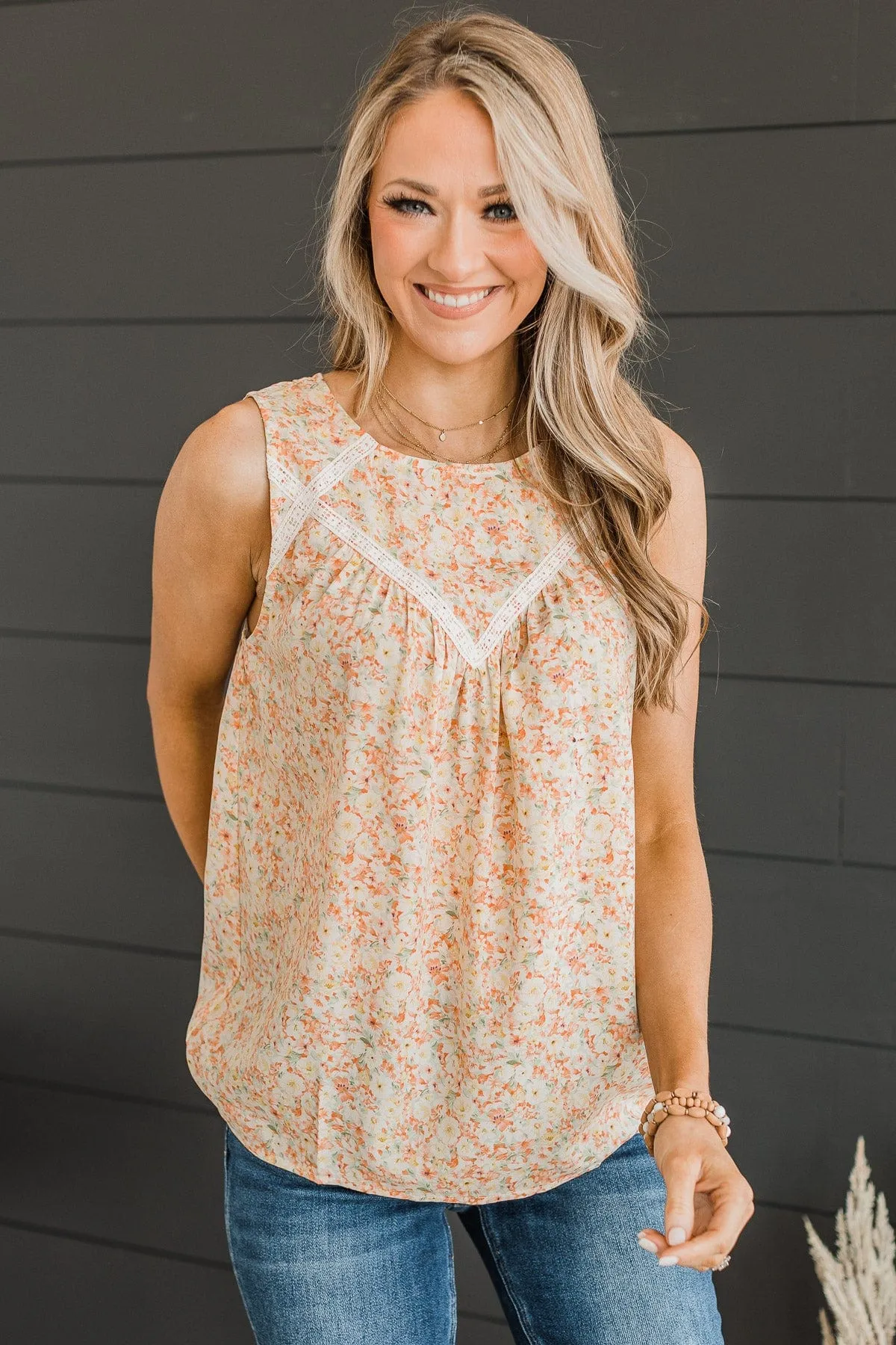 Captivating Blooms Floral Tank- Peach