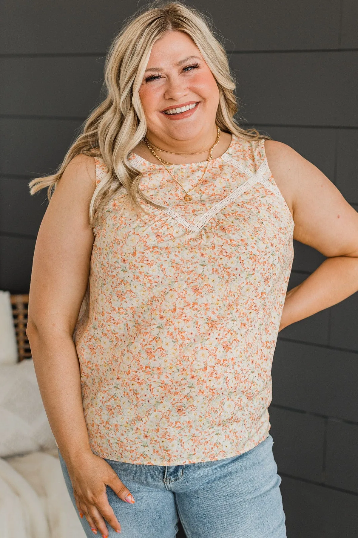 Captivating Blooms Floral Tank- Peach