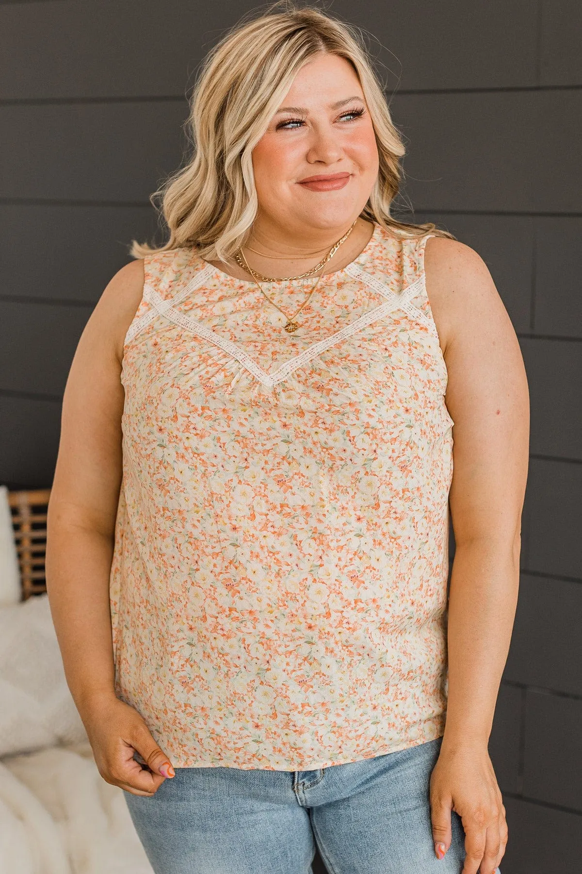 Captivating Blooms Floral Tank- Peach