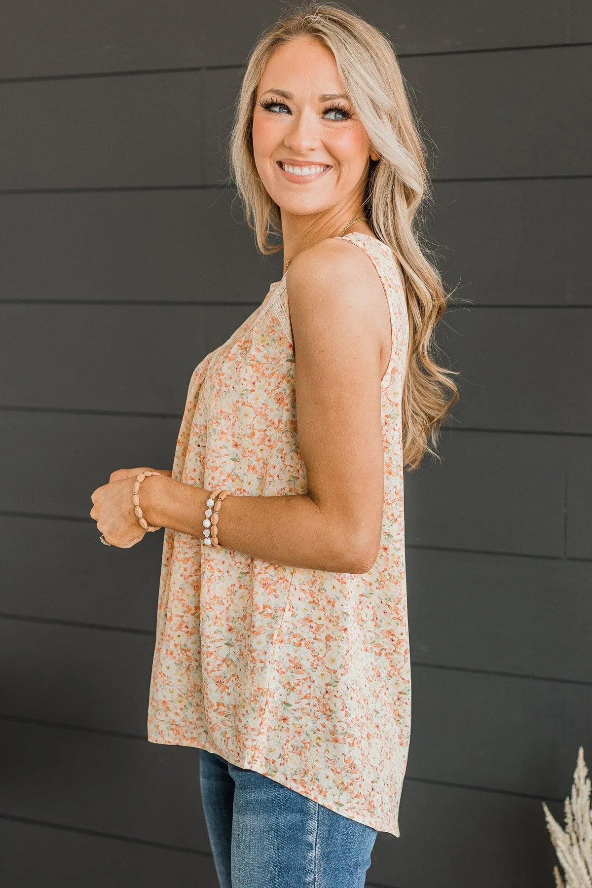 Captivating Blooms Floral Tank- Peach