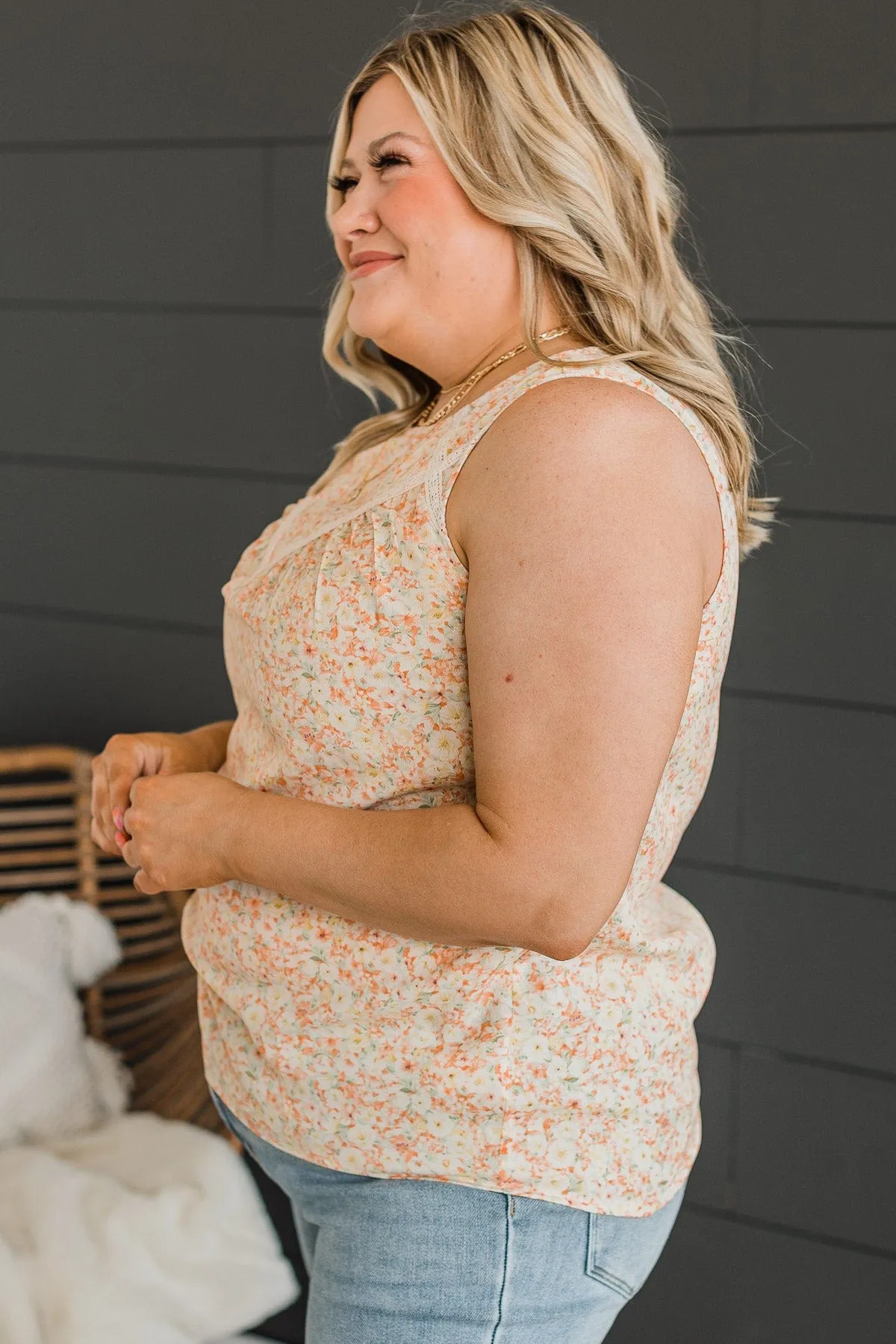 Captivating Blooms Floral Tank- Peach