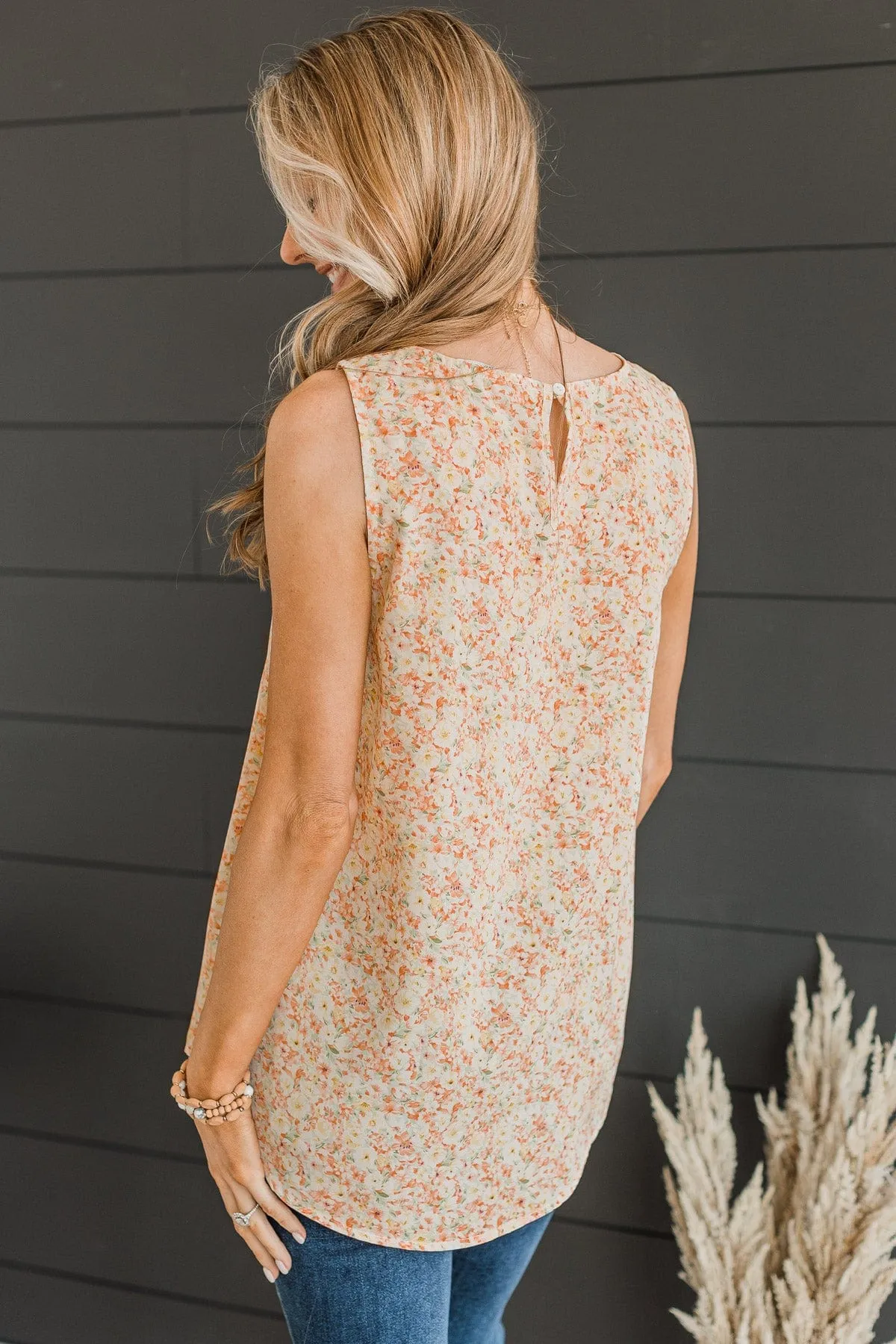 Captivating Blooms Floral Tank- Peach