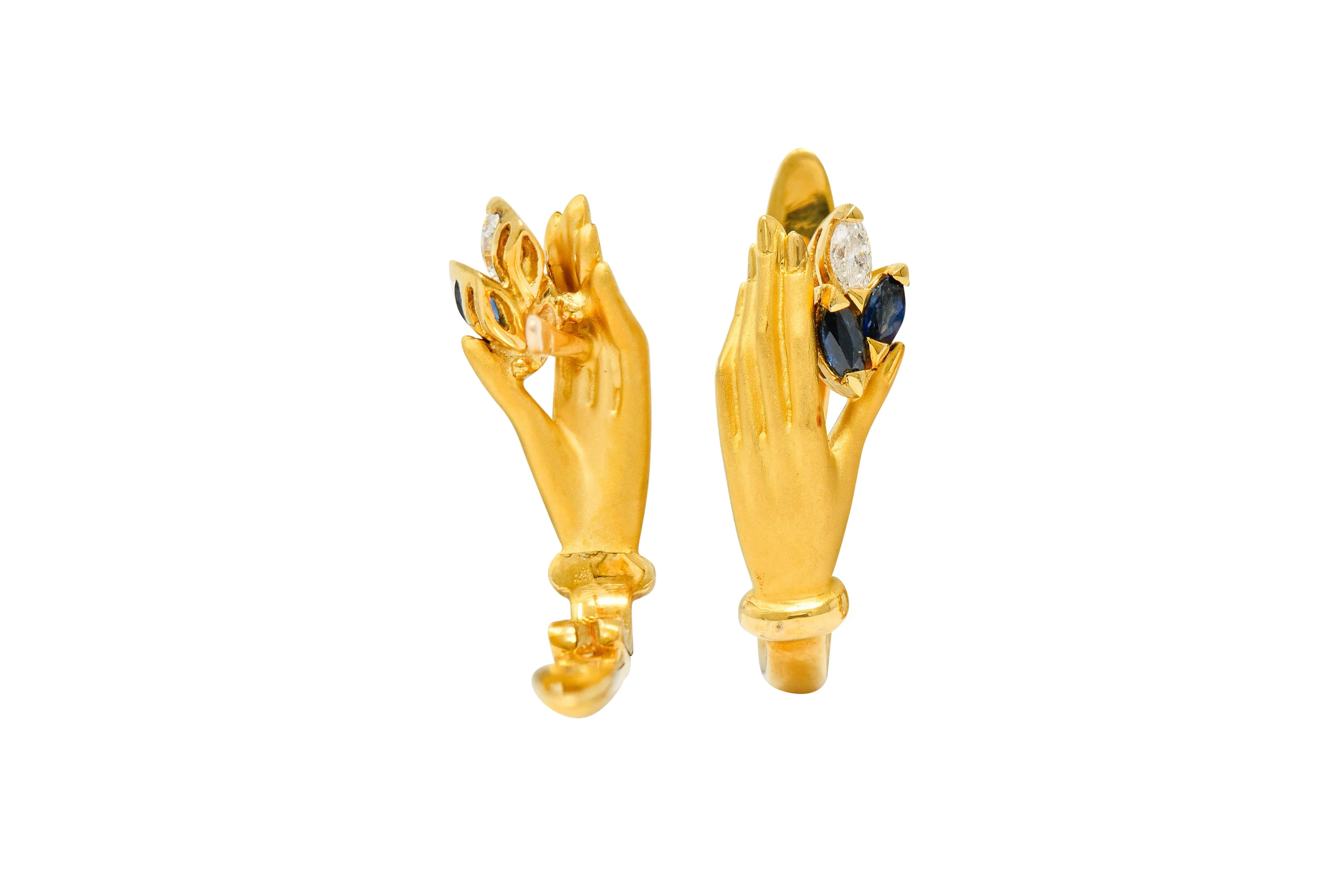 Carrera y Carrera Sapphire Diamond 18 Karat Gold Las Manos Earrings