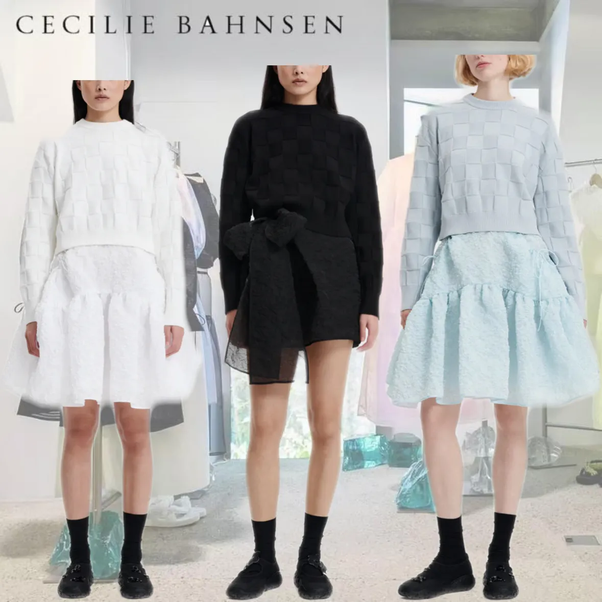 CECILIE BAHNSEN  |Casual Style Halter Neck Long Sleeves Plain Cotton