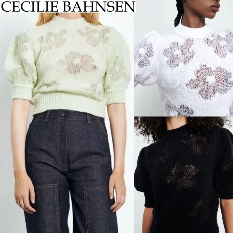 CECILIE BAHNSEN  |Flower Patterns Casual Style Wool Short Sleeves