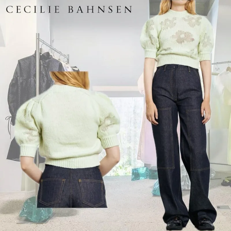 CECILIE BAHNSEN  |Flower Patterns Casual Style Wool Short Sleeves