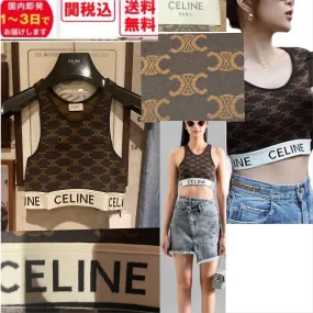 CELINE  |Monogram Silk Nylon Rib Street Style U-Neck Cotton Logo