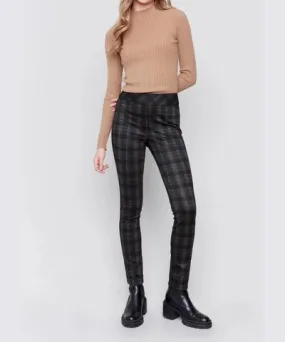 Charlie B Reversible Pull-On Plaid Pants In Truffle