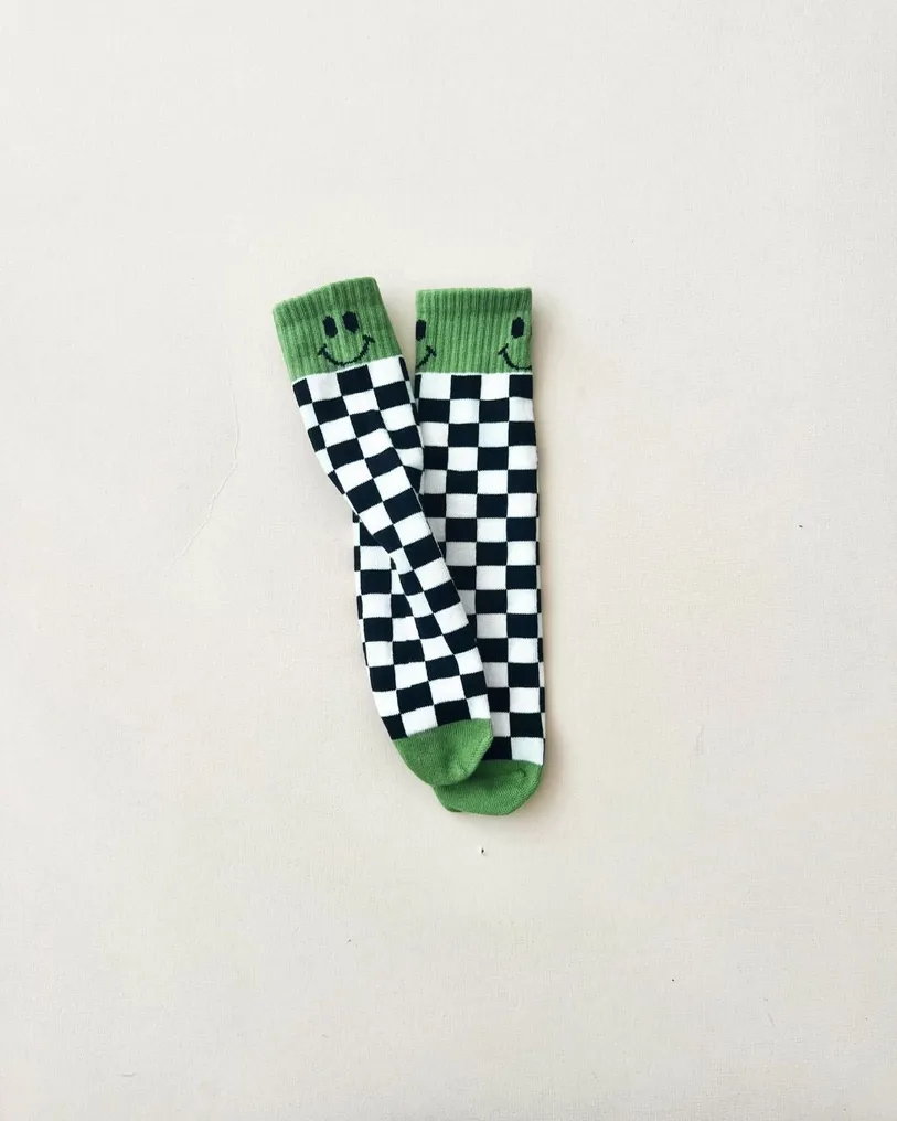 Checkered Smiley Socks / Green