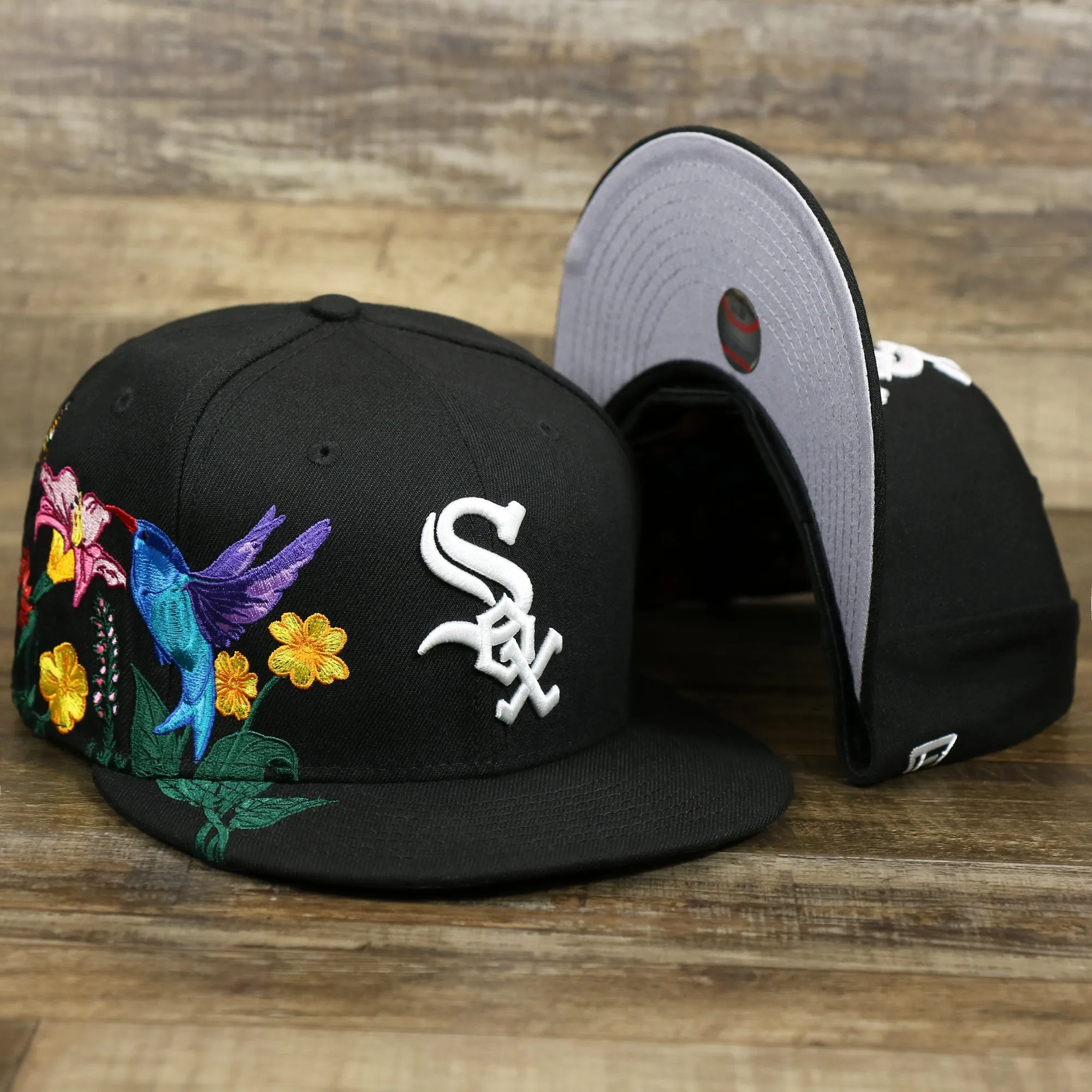 Chicago White Sox Gray Bottom Bloom Spring Embroidery 59Fifty Fitted Cap | Black 5950 Cap