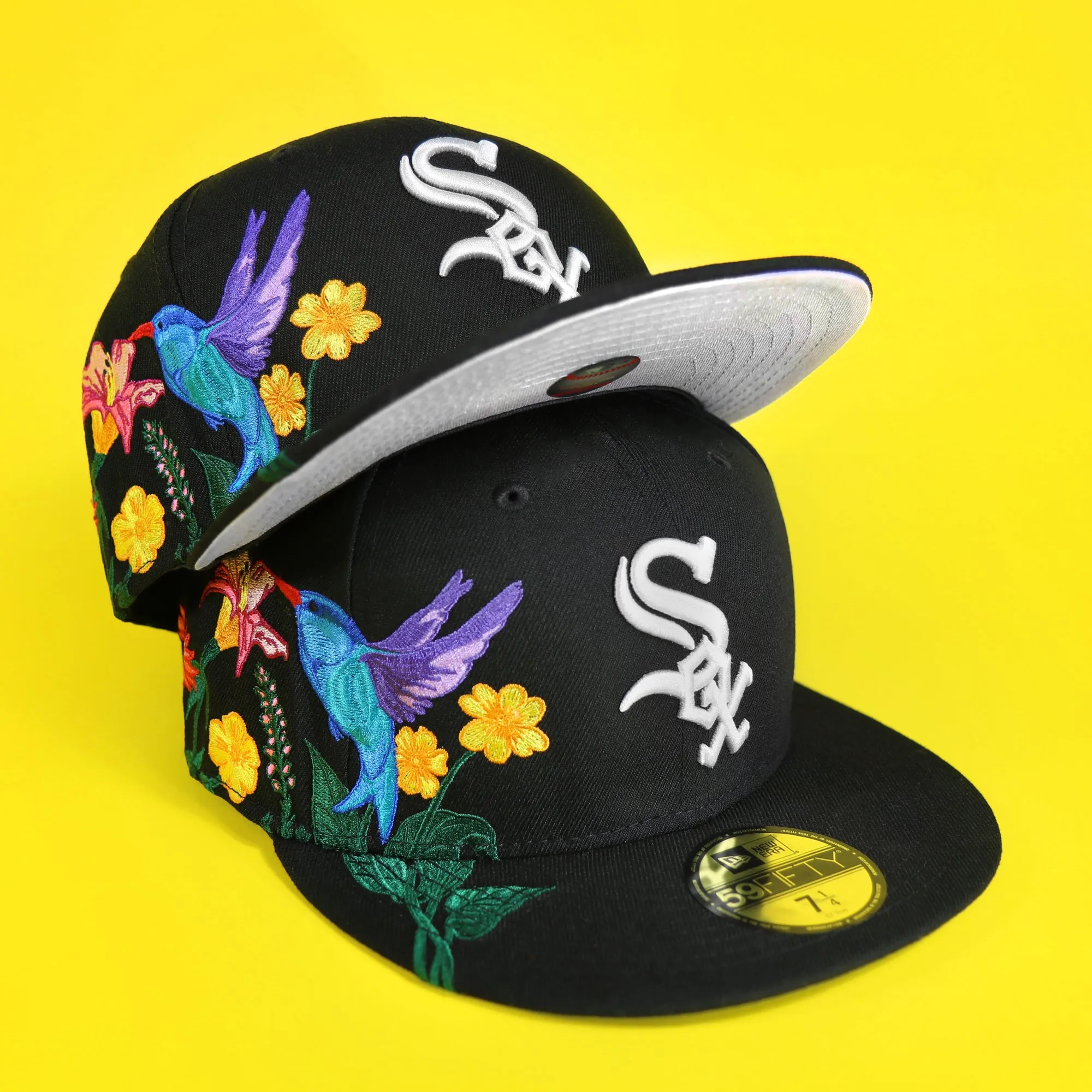 Chicago White Sox Gray Bottom Bloom Spring Embroidery 59Fifty Fitted Cap | Black 5950 Cap