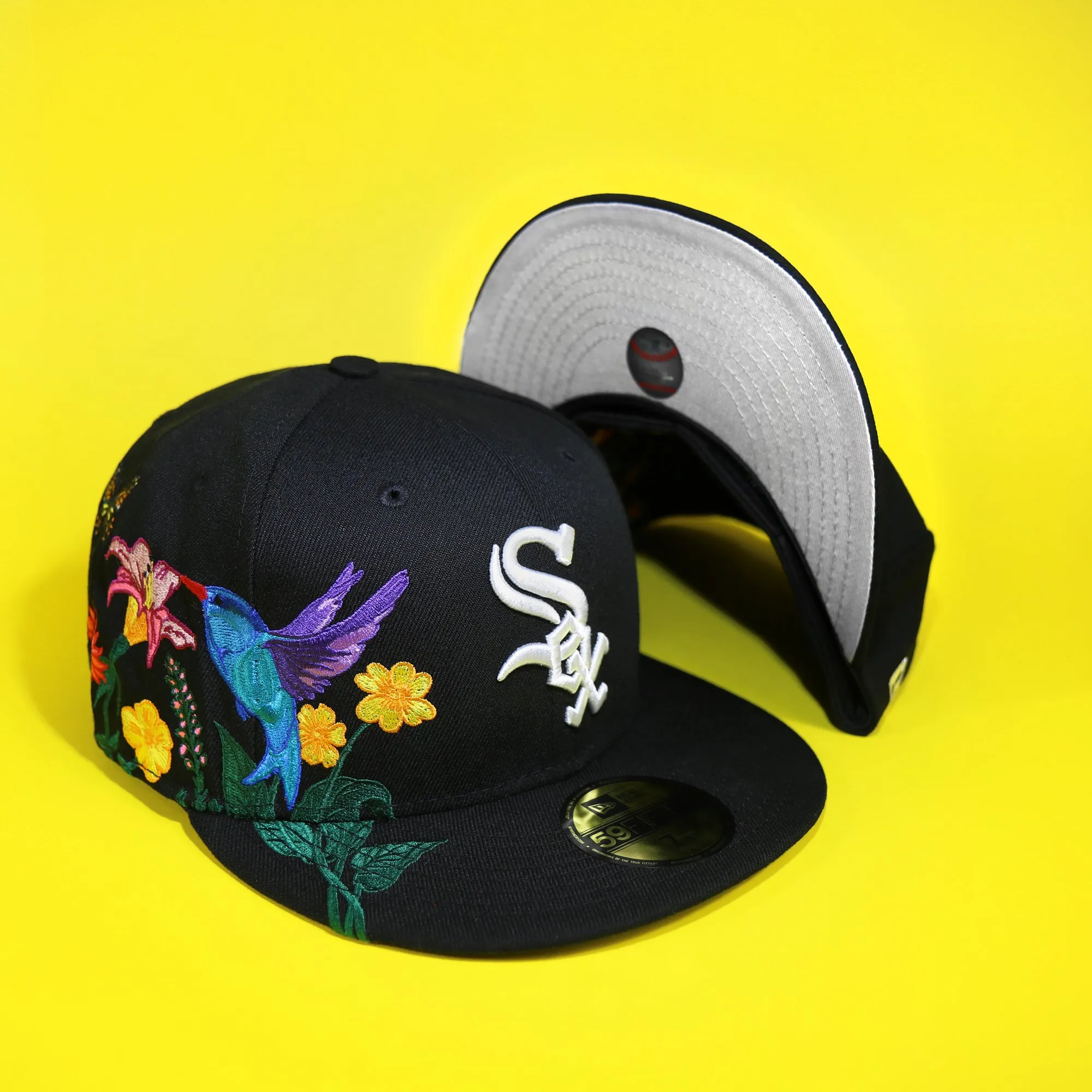 Chicago White Sox Gray Bottom Bloom Spring Embroidery 59Fifty Fitted Cap | Black 5950 Cap