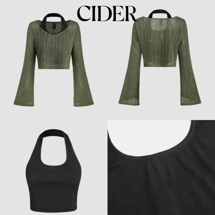 Cider  |Casual Style Sleeveless V-Neck U-Neck Long Sleeves Plain