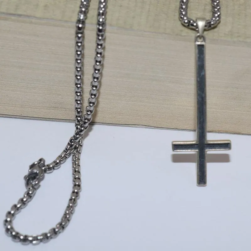 Classic Inverted Satanic Cross Pendant Necklace