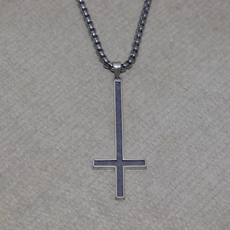 Classic Inverted Satanic Cross Pendant Necklace