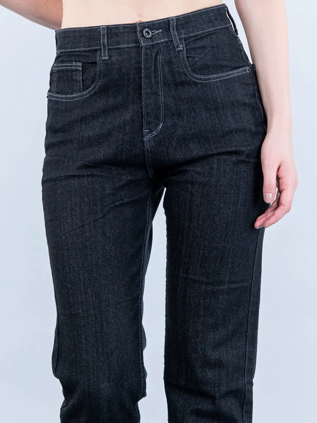 Contrast Back Detail Black Jeans For Women