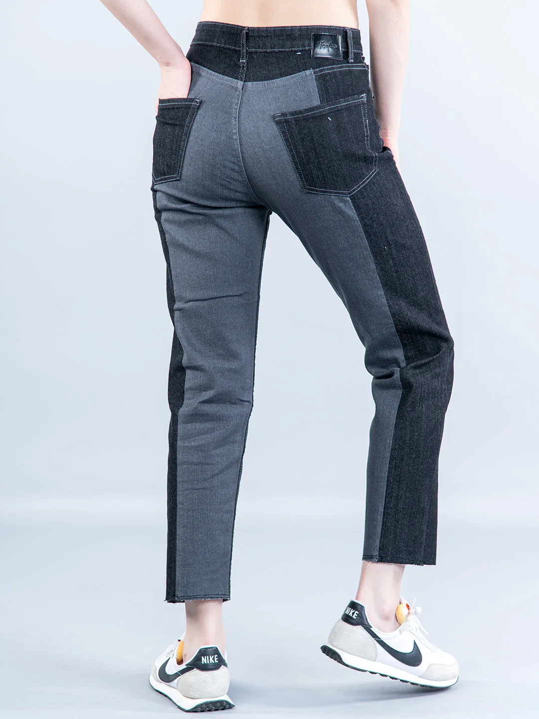 Contrast Back Detail Black Jeans For Women