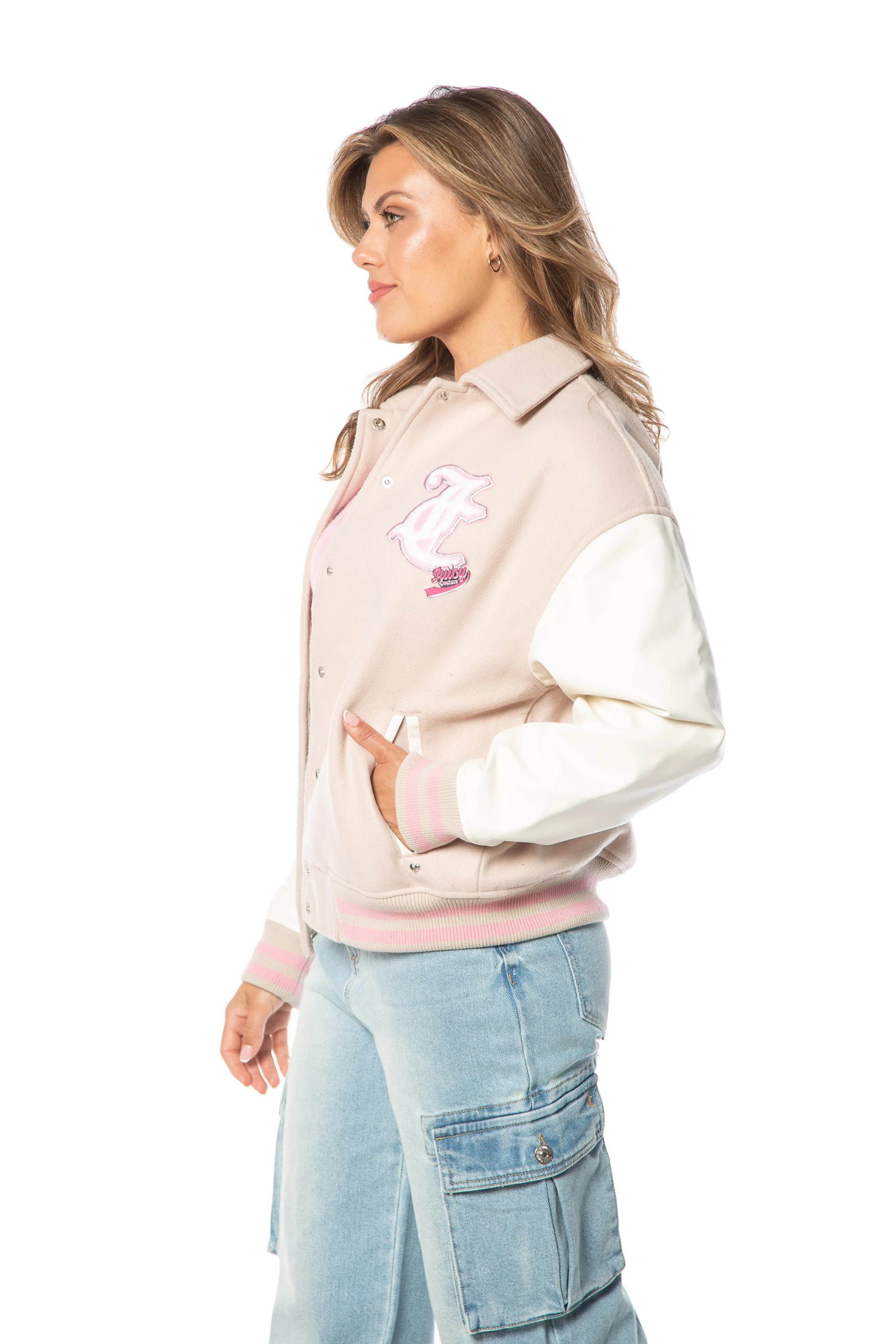 Convertible Collar Varsity Jacket