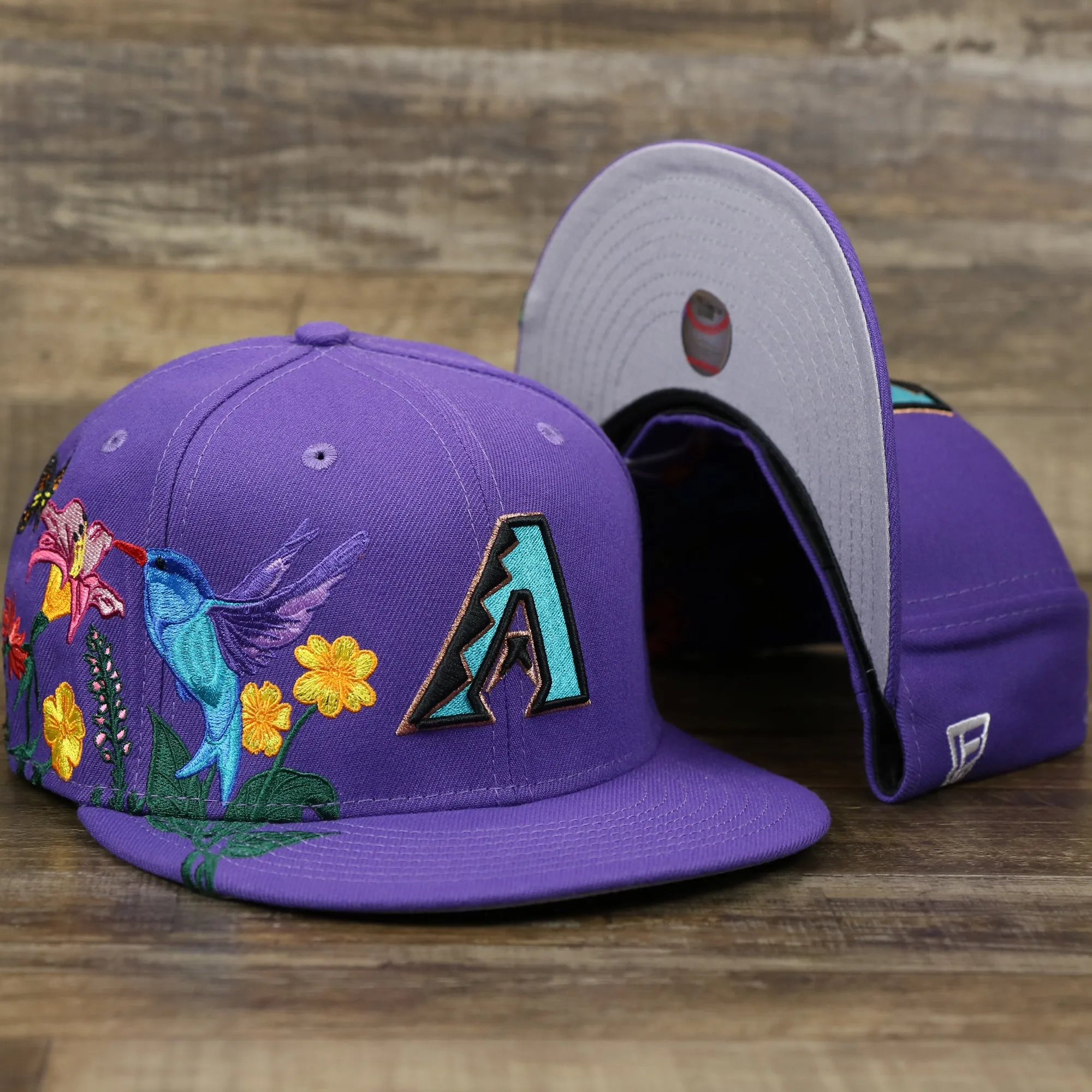 Cooperstown Arizona Diamondbacks Gray Bottom Bloom Spring Embroidery 59Fifty Fitted Cap | Purple 5950 Cap