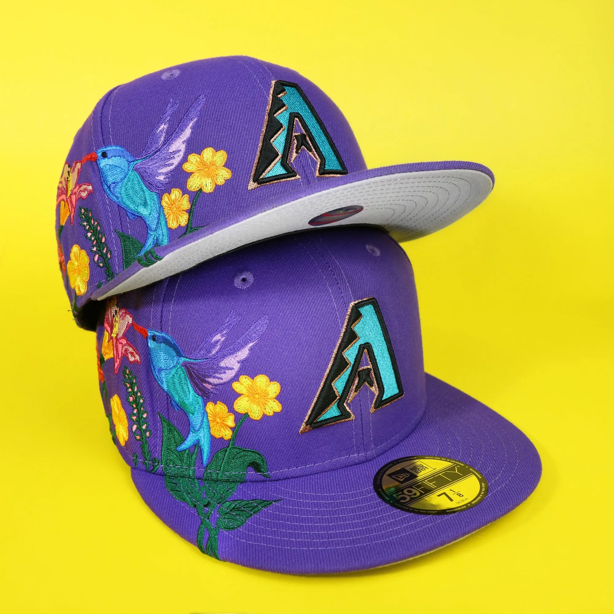 Cooperstown Arizona Diamondbacks Gray Bottom Bloom Spring Embroidery 59Fifty Fitted Cap | Purple 5950 Cap