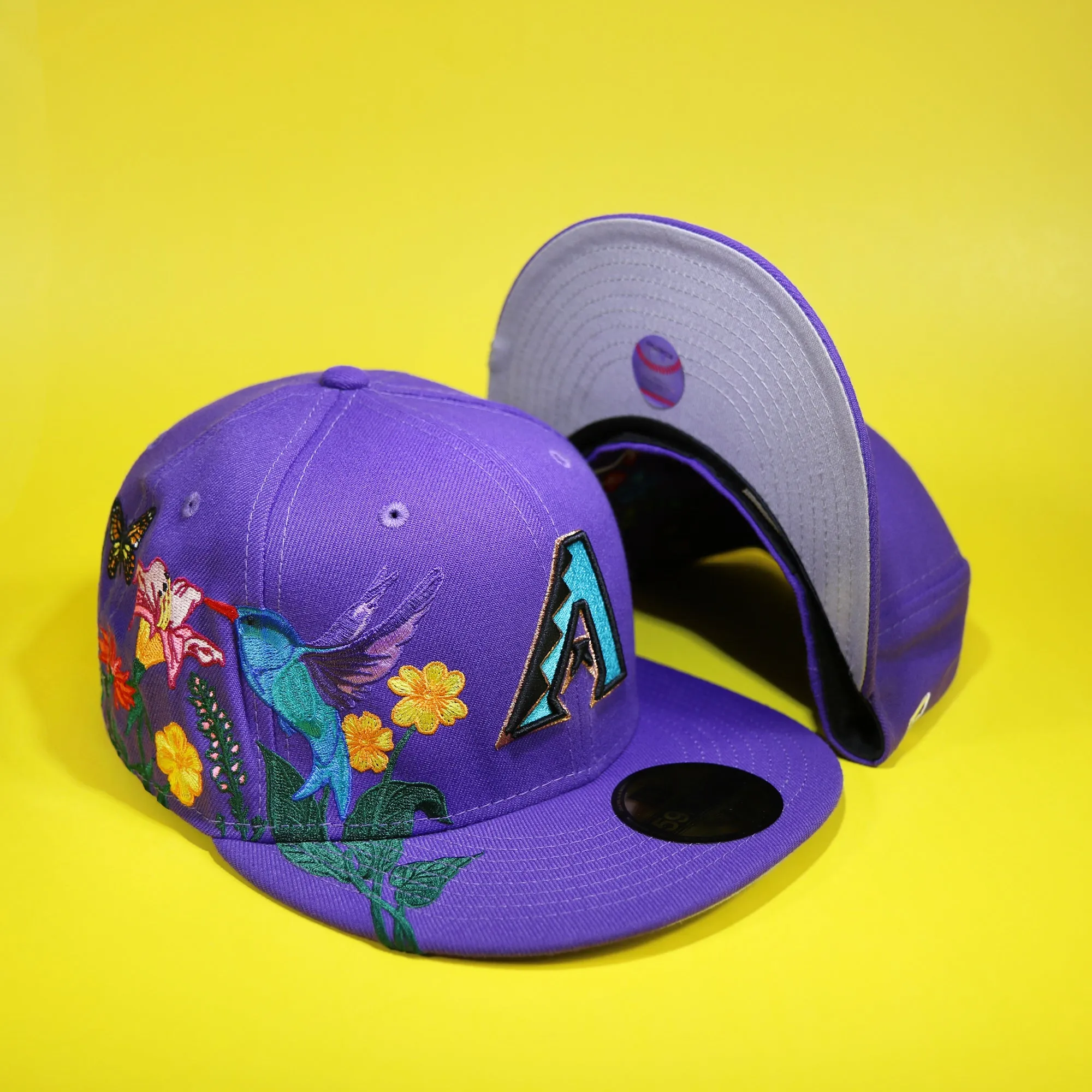 Cooperstown Arizona Diamondbacks Gray Bottom Bloom Spring Embroidery 59Fifty Fitted Cap | Purple 5950 Cap