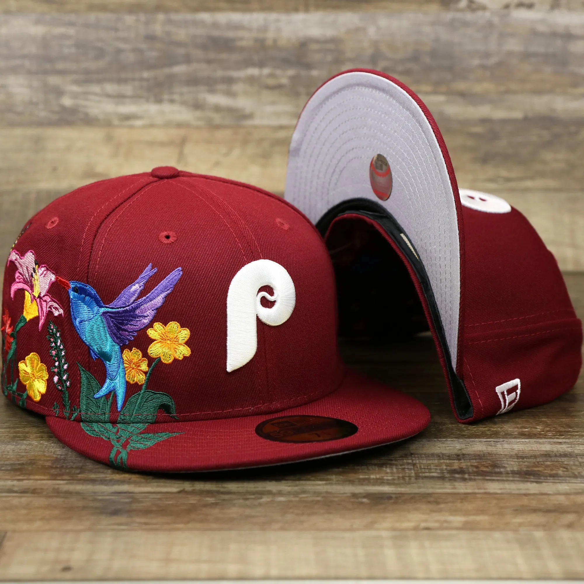 Cooperstown Philadelphia Phillies Gray Bottom Bloom Spring Embroidery 59Fifty Fitted Cap | Maroon 59Fifty Cap